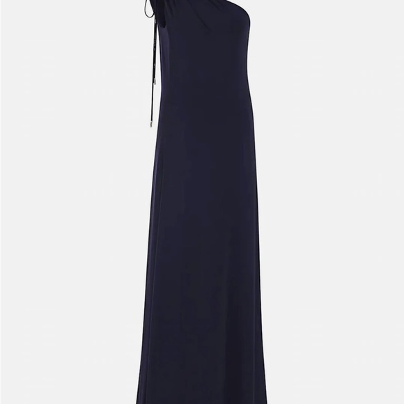 Halston Heritage One Shoulder Navy Jersey Gown - Picture 6 of 9